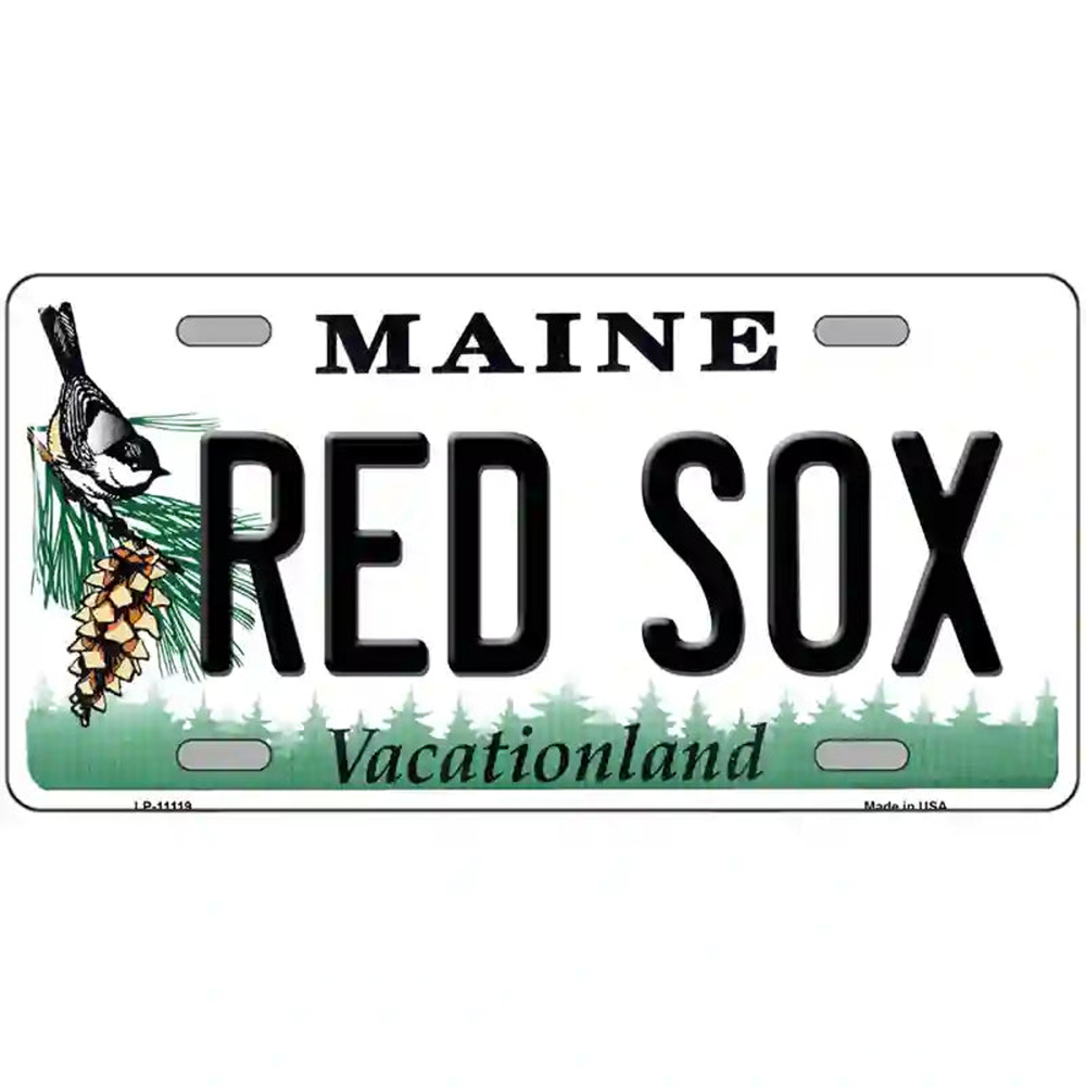 MLB Boston Red Sox Metal License Plate Maine Sign Auto Wall Art Fenway